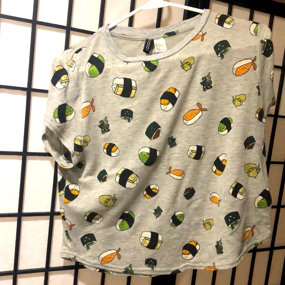A gray sushi cropped top. Size medium